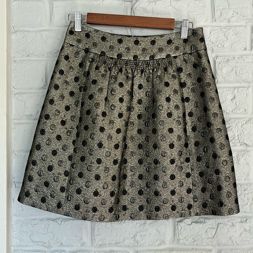 Tibi Gold Black Polka Dot Metallic Pleated Skirt Size 4